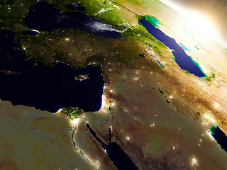 Image showing Middle East from space during sunrise