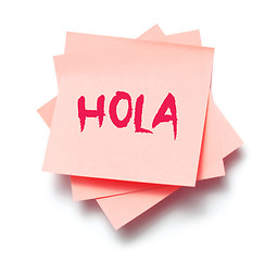 Image showing Hola on a note