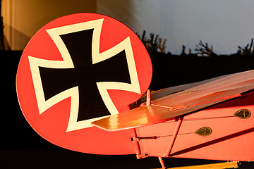 Image showing Close-up of an old german triplane, iron cross painting