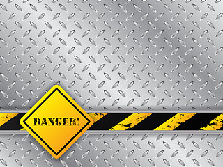 Image showing Abstract metallic background with traffic sign