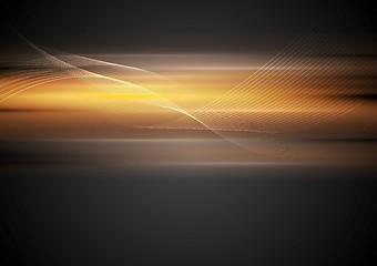 Image showing Shiny glowing orange waves on dark background