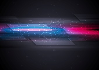 Image showing Dark glowing futuristic circuit board tech background