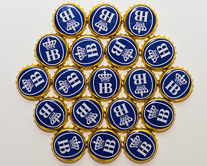 Image showing Many bottle caps of beer from Bavarian brewery Hofbrau Munich