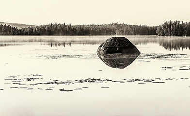 Image showing Karelian landscape with a lake in sepia