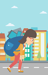 Image showing Woman with backpack full of devices.