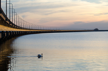 Image showing Calm evening by the bridge