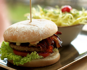 Image showing Burger and Coleslaw Salad