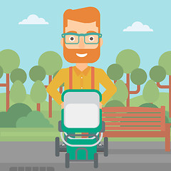 Image showing Man pushing pram.