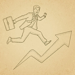 Image showing Man running on arrow going upwards.