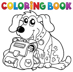 Image showing Coloring book dog with schoolbag theme 1