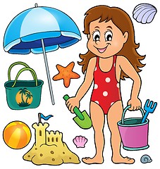 Image showing Girl and beach related objects theme set