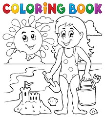 Image showing Coloring book girl playing on beach 1