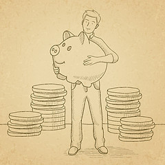 Image showing Man carrying piggy bank.