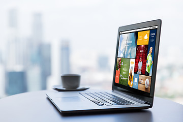 Image showing close up of laptop and coffee cup on office table