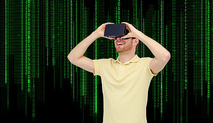 Image showing happy man in virtual reality headset or 3d glasses