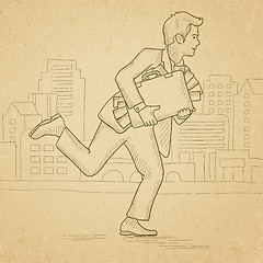 Image showing Man running with suitcase full of money.