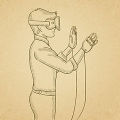 Image showing Man wearing virtual reality headset.