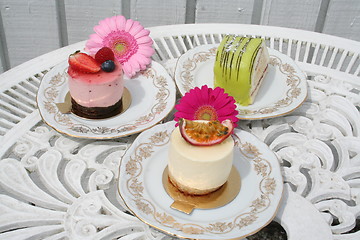 Image showing Pastry with different kind of mousse, taste and bottom