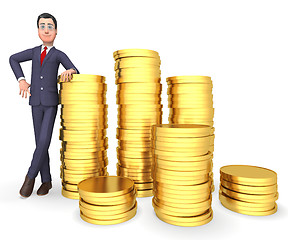 Image showing Businessman Coins Represents Profit Riches And Treasure 3d Rende