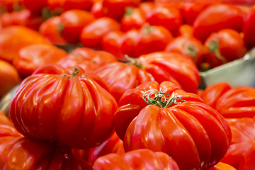 Image showing Fresh Ripe Tomatoes heap in Street Market