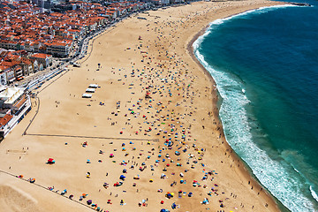 Image showing Beach from Above with Many Umbrellas and People