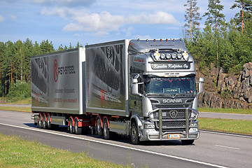 Image showing Scania R560 Truck and Trailer on Summer Freeway