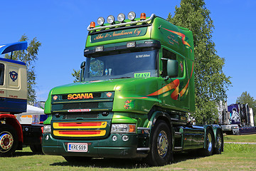 Image showing Classic Green Bonneted Scania Truck