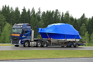 Image showing Volvo FH Semi Hauls Boat as Exceptional Load