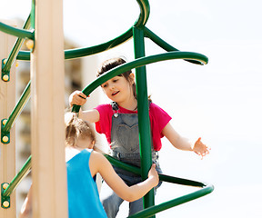 Image showing group of happy little girls on children playground