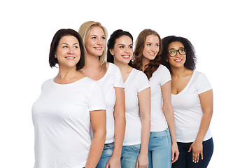 Image showing group of happy different women in white t-shirts