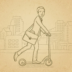 Image showing Man riding on scooter.