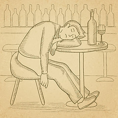 Image showing Man sleeping in bar. 