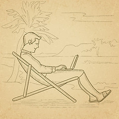 Image showing Businessman sitting in chaise lounge with laptop.