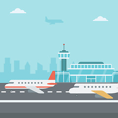 Image showing Background of airport with airplanes.