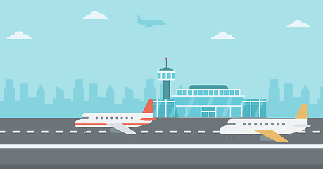 Image showing Background of airport with airplanes.