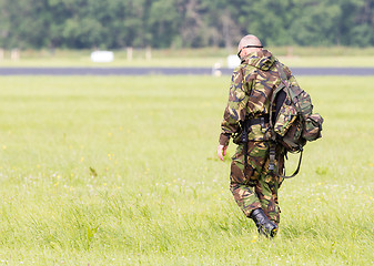 Image showing LEEUWARDEN, THE NETHERLANDS - JUNE 9; Military guard walking at 