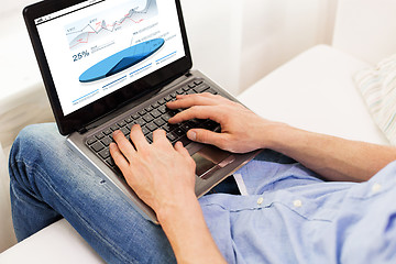 Image showing close up of man typing on laptop computer at home