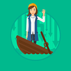 Image showing Business woman standing in sinking boat.