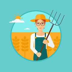 Image showing Farmer with pitchfork in wheat field.