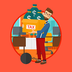 Image showing Chained man with bags full of taxes. 