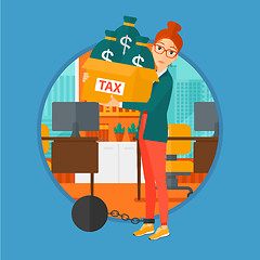 Image showing Chained woman with bags full of taxes. 