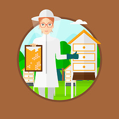 Image showing Bee-keeper at apiary.