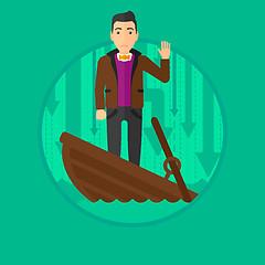 Image showing Businessman standing in sinking boat.