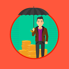 Image showing Man with umbrella protecting money.