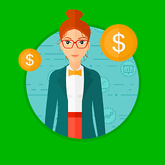 Image showing Successful business woman with dollar coin.