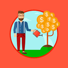 Image showing Man watering money tree.