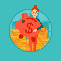 Image showing Woman carrying piggy bank.