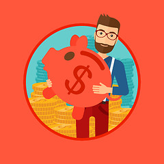 Image showing Man carrying piggy bank.