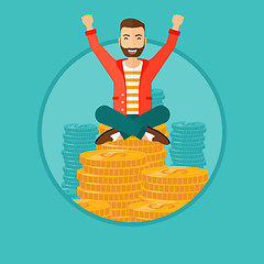 Image showing  Happy businessman sitting on coins.