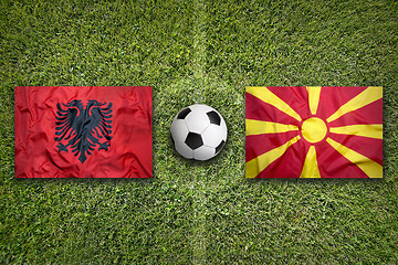 Image showing Albania vs. Macedonia flags on soccer field
